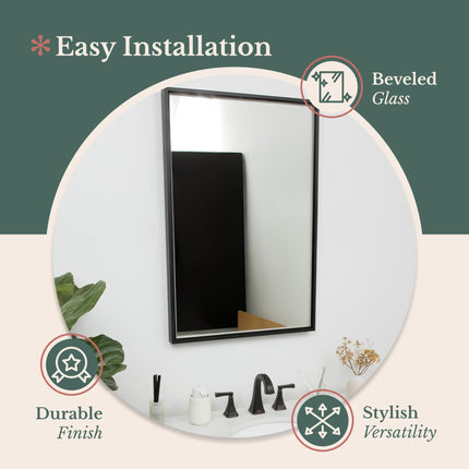 Hamilton Hills 24x36" Modern Black Frame Wall Mirror Contemporary
