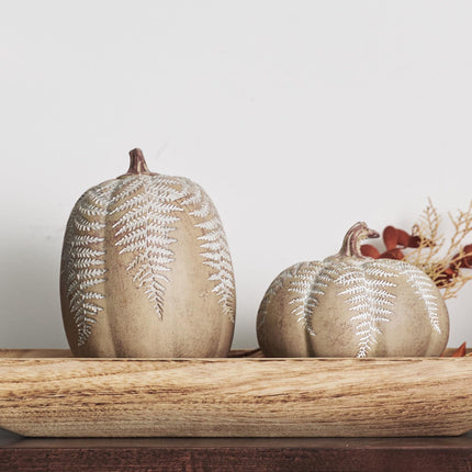DN DECONATION Thanksgiving Pumpkin Decorations for Home, Artificial Pumpkins Fall Table Centerpiece, 2-Pack Fake Pumpkins for Decorating, Rustic Brown Resin Pumpkin Neutral Farmhouse Fall Decor