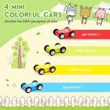 Car Ramp Toy, Wooden Car Ramp Toy with 4 Mini Cars, Fine Motor Skill & Improve Focus, Race Car Track Toy, Montessori Ramp Racer Playset T123