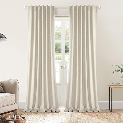LumiLoom 100% Blackout Curtains 120 Inch Length 2 Panel Set, Heavy Duty Flax Linen Curtains for Living Room, Thermal Insulated Drapes for Bedroom, W52" x L120", Ivory