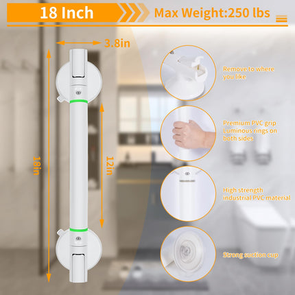 Islafeliz 2-PACK Bathroom No Drilling Waterproof Shower Safety Handle with Suction Cups Assist 18" Grab Bars