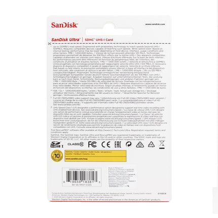 SanDisk 32GB Ultra SDHC UHS-I Memory Card - 90MB/s, C10, U1, Full HD, SD Card - SDSDUNR-032G-GN6IN