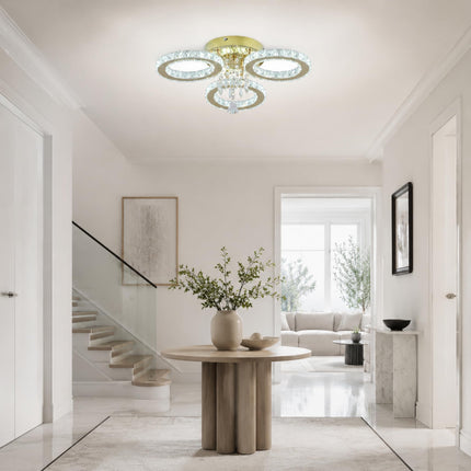 VETRULUS 3-Ring Crystal LED Chandelier Gold Flush Ceiling Light Cool White