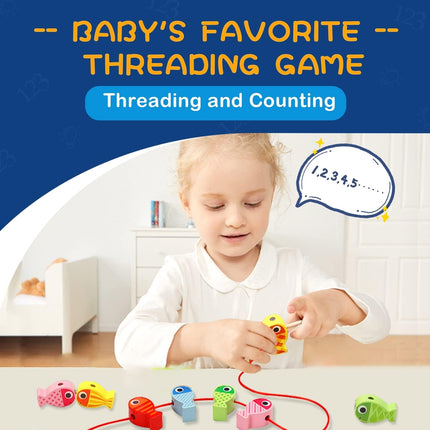 Montessori Toys for 3 + Year Old, Magnetic Fishing Game Toy for Toddlers, Stacking Fine Motor Skills Toys for Kids Preschool Learning, 3 in 1 Wooden Toys T104