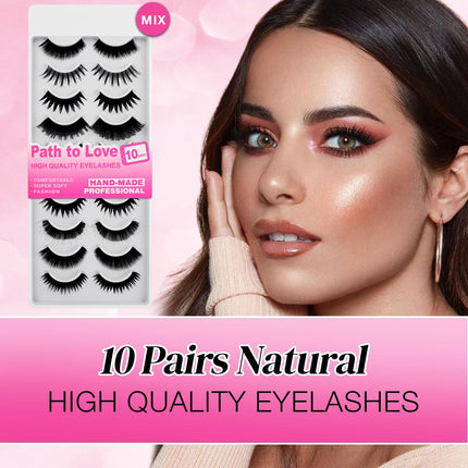Path to Love 10 Pairs false eyelashes,Mix 10 Style natural volume lashes strips Dramatic Cat Eye Faux Mink Fake Lash Thin Band Extensions Waterproof Easy Eyelashes for Beginners