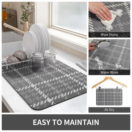 Dish Drying Mat-Kitchen Counter Water Absorbing Drying Mat-Rubber Backed Hide Stain Under Dish Mat Absorbent Coffee Mat