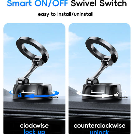Lazmount Car Mount for MagSafe All Smartphones One-Tap Rotate for Calls, N55 Magnets Stay Rock-Solid ABS Silicone Magnet Nano Gel Suction and 24 N55 Magnets Twist-Lock 180/360 Adjust Holder -Black