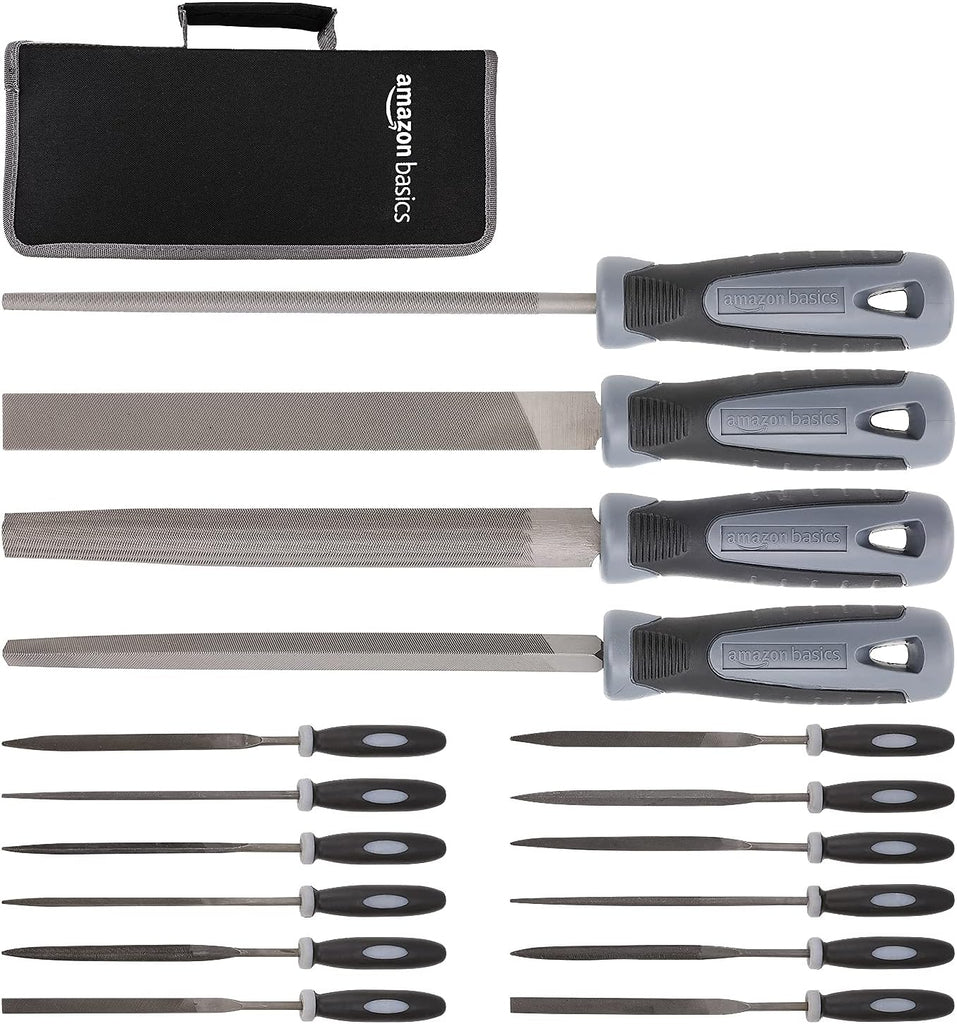 Amazon Basics File Set with Carry Case - T12 Drop Forged Alloy Steel - Includes 4-Piece Large Files and 12-Piece Needle Files