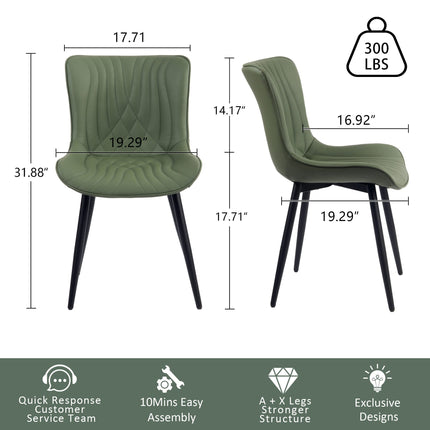 YOUTASTE Green Dining Chairs Set of 2, Mid-Century Modern Faux Leather Upholstered Kitchen Chairs with Black Metal Legs, Supports 300 lbs, Comfortable Accent Chairs for Living Room, Bedroom