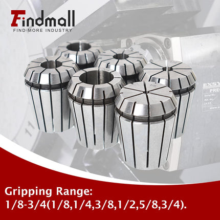 findmall 6Pcs ER32 Accuracy Spring Collet Set 1/8-3/4 for CNC Milling Lathe Tool and Work-Holding Engraving Machine