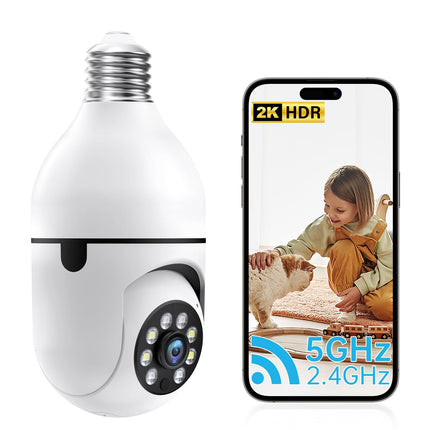 Light Bulb Security Camera, 2.4G/5G WiFi Security Cameras Wireless Outdoor Indoor, 2K Bulb Cameras for Home Security Outside, Motion Detection Alarm, Night Vision