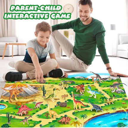 Dinosaur Toys with Activity Play Mat Realistic Dinosaur Figures to Create a Dino World Including T-Rex, Triceratops Dinosaur Playset with Carrying Bag Party Gifts T25