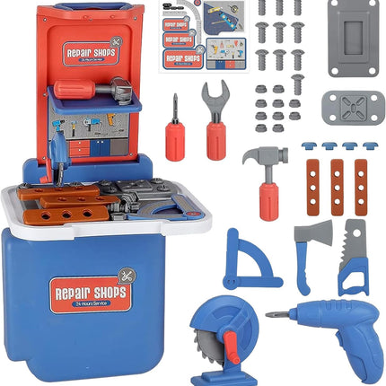 Kids Tool Set, 3 in 1 Kids Tool Bench Set Toddler Toolbox Pretend Play Construction Toys Drill Saw Repair Accessories for Kids t3