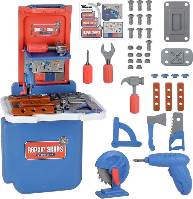 Kids Tool Set, 3 in 1 Kids Tool Bench Set Toddler Toolbox Pretend Play Construction Toys Drill Saw Repair Accessories for Kids t3