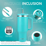 40 Oz Tumbler with Handle and Straw Insulated Cup that Fits in Cup Holder for Hot & Cold Drinks Leak Proof Tumbler with Straw Stainless Steel Travel Mug for Men & Women - Teal