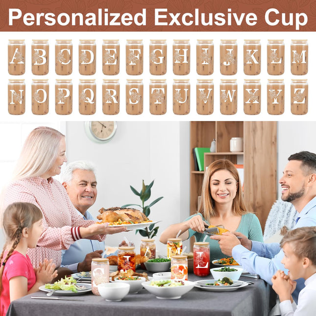 A-Z Iced Coffee Glass Cup with Lids and Straws