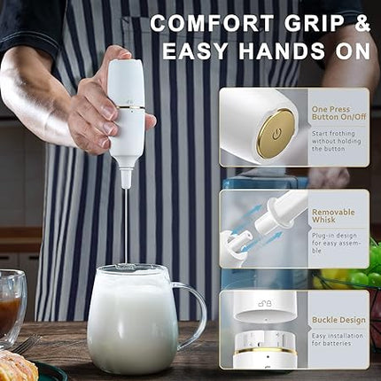 Milk Frother Handheld Frother for Coffee, Battery Operated Coffee Frother with Stainless Steel Stand, Electric Drink Mixer for Coffee, Lattes, Cappuccinno, Matcha and Hot Chocolate, GREEN COLOUR(MA002)