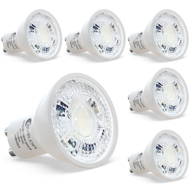 evelor GU10 Dimmable LED Light Bulb 5000K,6W, 600LM, 6-Pack Daylight White