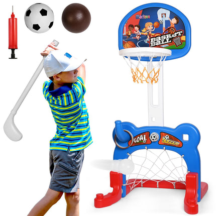 Madzee 4-in-1 Kids Basketball Hoop, Sports Activity Center, Basketball, Soccer, Hockey, Ring Toss Game Playset, Ideal Indoor and Outdoor Sports Activity Center for Boys Girls Toddlers