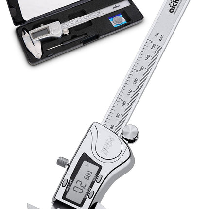 MOOCK Digital Caliper, Durable 6inch/150mm Stainless Steel Electronic Measuring Tool Vernier Calipers, Inch Fractions Milimeter Conversion, IP54 Protection Accurate Gauge with LCD Screen