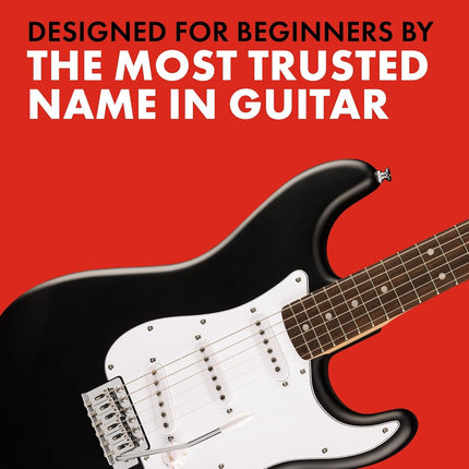 Fender Squier Debut Series Stratocaster Electric Guitar Kit, Beginner Guitar Kit, with Padded Gig Bag, Frontman 10G Amp, Strap, and More, Includes Free Lessons, Black