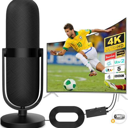 TV Antenna 2024 Upgrade - TV Antenna Indoor 480 Miles Range Reception, Digital Antenna Support 4K/ 1080P/VHF/UHF/DAB with 16.4Ft Coax Cable