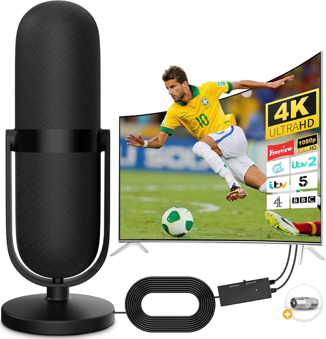 TV Antenna 2024 Upgrade - TV Antenna Indoor 480 Miles Range Reception, Digital Antenna Support 4K/ 1080P/VHF/UHF/DAB with 16.4Ft Coax Cable