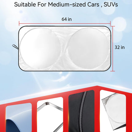 Vepagoo Universal Fit for Sedan/SUV/Hatchback Foldable 64 x 32" Front Windshield Protector, UV Rays & Heat Blocking w/ Storage Bag