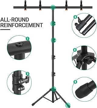 Coliflor T-Shape Portable Backdrop Stand, 6.5x3.2ft Adjustable Photo Background Stand Kit, Sturdy Small Back Drop Holder with 4 Spring Clamps, Carry Bag for Parties, Photography and Video Studio