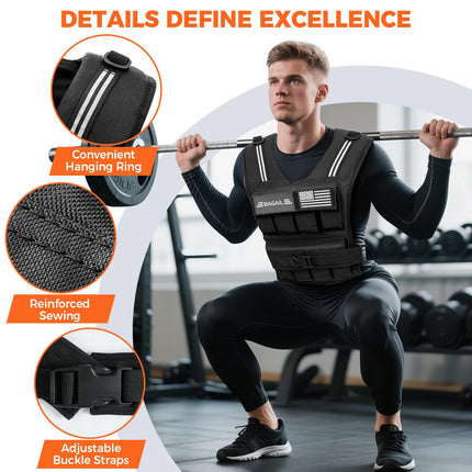 BAGAIL 20lbs Adjustable Weighted Vest Removable Iron Weights, Heavy Duty Fitness Vest for Strength Training, Walking Running, Home Workouts, BLACK