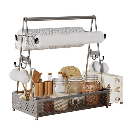 RUYICZB Grill Utensil Caddy, Picnic Caddy for Plates and Utensils, Caddy with Paper Towel Holder for Outdoor, Accessories Storage Organizer, Silver