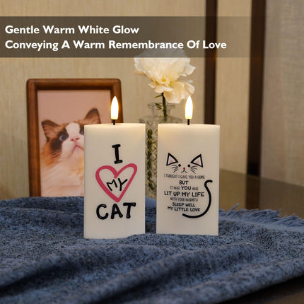 Rhytsing 1PC , 5 Inches Flat LED Memorial Candles for Loss of Cat Real Wax Sympathy Lights with Timer Function, Pet Memorial Gifts with Single-Sided Printed Design