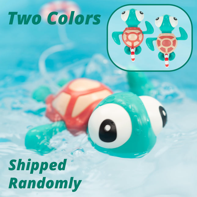 DUCKBOXX XX Pull-String Swimming Sea Friends Bath Toy, No Battery Mold-Free Anti-Rust Interactive Montessori Toy for Kids (Turtle with Swim Ring)
