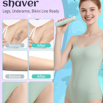 AREYZIN Women's Waterproof Wet & Dry Use Rechargeable Electric Razor Trimmer for Bikini, Legs, Pubic Hair with Snap-in Ceramic Blades IP7X Washable Head, Green