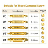 HSS 4341 Damaged Screw Extractor Set, 5-Piece Double-Ended Drill Bits for Stripped Screws and Bolts, 2-14mm Range, Gold Titanium