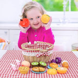 19 PCS Pretend Cutting Food Toys with Dessert and Fruit,Play Food Set with Picnic Basket and Mat,Play Kitchen Toys Playset for Children,Educational Toys T16