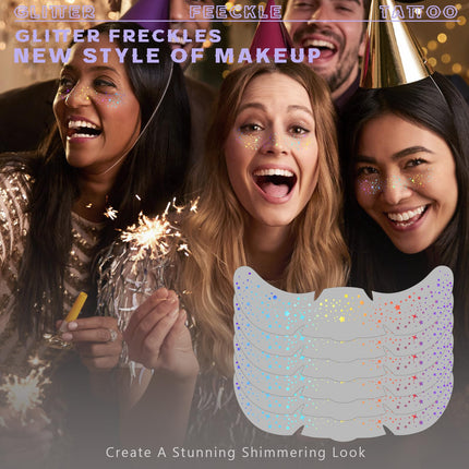 HOSAILY 1pc Holographic Silver Glitter Freckles Face Tattoo, Waterproof Sparkle Chameleon Face Glitter Speckles Patches for Women&Kids, Star Temporary Tattoo Makeup Accessories for Festival Rave