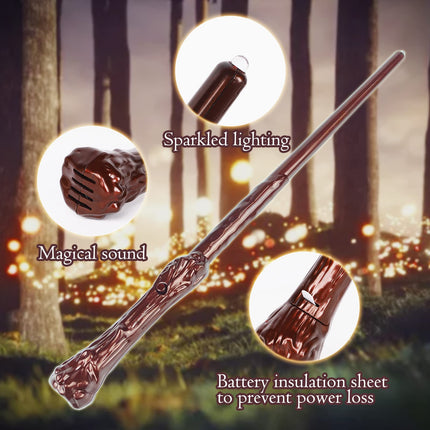 WinSence Kids Light Up Magic Wizard Wand with Sounds & 4 Lightings Illuminating Witch Sorcerer Toys, Brown & Green