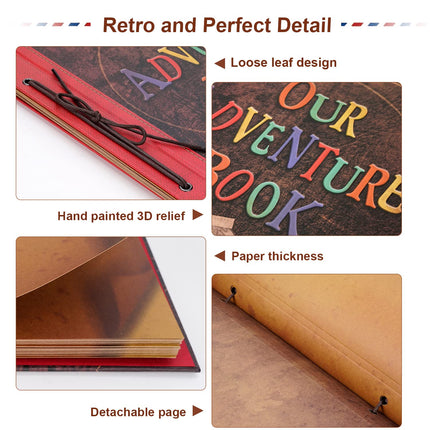 Large Our Adventure Book 60 Pages 12x12" Scrapbook Retro Embossed Hardcover Travel Photo Album