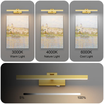 Coinmit Gold Battery Operated Wireless Dimmable 16" Gold Rechargeable Wall Light for Dartboard Artwork Picture Frame