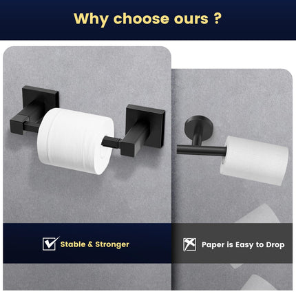 DEGULAS Toilet Paper Holder, Matte Black Stainless Steel Toilet Roll Holder, Wall Mounted Double Post Pivoting Modern Tissue Dispenser for Bathroom, Kitchen, RV
