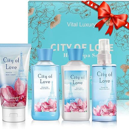 Vital Luxury Bath & Body Kit, 3 Fl Oz, Ideal Skincare Gift Home Spa Set, Includes Body Lotion, Shower Gel, Body Cream, and Fragrance Mist (Cityoflove)