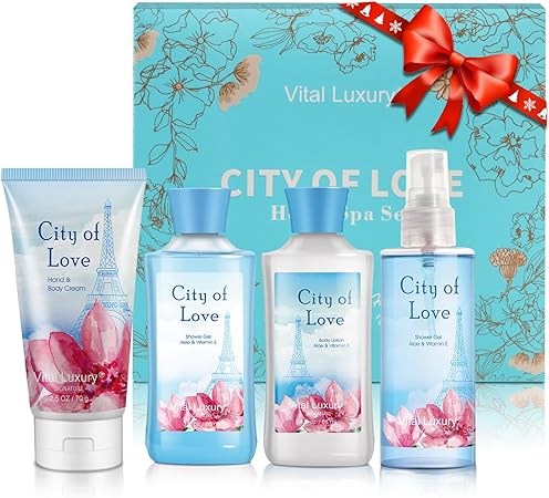 Vital Luxury Bath & Body Kit, 3 Fl Oz, Ideal Skincare Gift Home Spa Set, Includes Body Lotion, Shower Gel, Body Cream, and Fragrance Mist (Cityoflove)