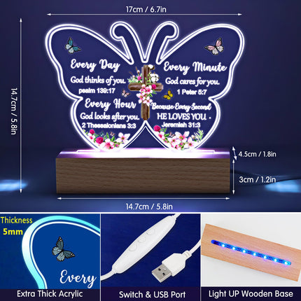 Christian Biblical Faith Based Religious Church Scripture Acrylic Butterfly Night Light with Bible Verse Prayer Butterfly Decor