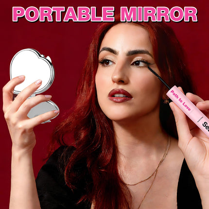 Path to Love Double-Sided Pocket-Sized Scratch-Resistant Cute Heart Compact Travel Mirror