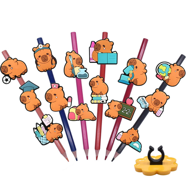 GIRSARRDER 24-Pack Animal Design Tip Toppers Protectors and Desk Stand, School Supplies