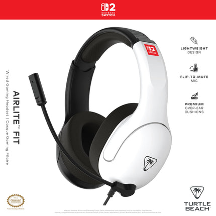 Turtle Beach Airlite Fit Black and White Wired Gaming Headset Officially Licensed for Nintendo Switch, 2 and OLED – Flip-to-Mute Mic, Over-Ear Premium Comfort