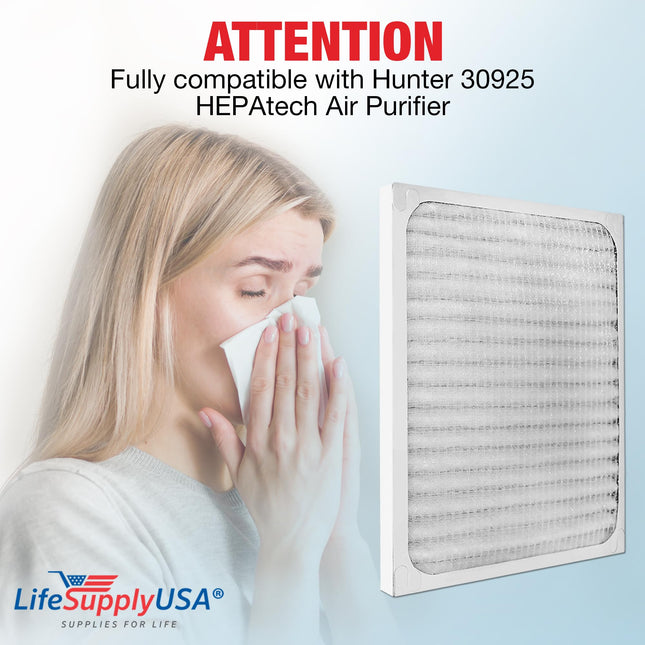 LIFESUPPLY USA ER498 1-PACK HEPA Filter Replacement 30925 Compatible with Hunter HEPAtech Air Purifiers