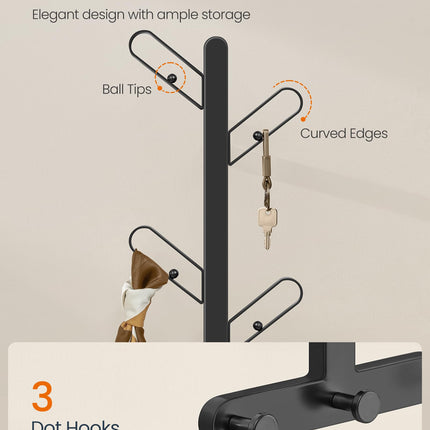 SONGMICS HOME Coat Hook Wall Mount, Wall Hooks, Branch-Look Rack with 7 Hooks, Ball Tips, for Clothes, Hats, Bags, Ink Black URCR035B01