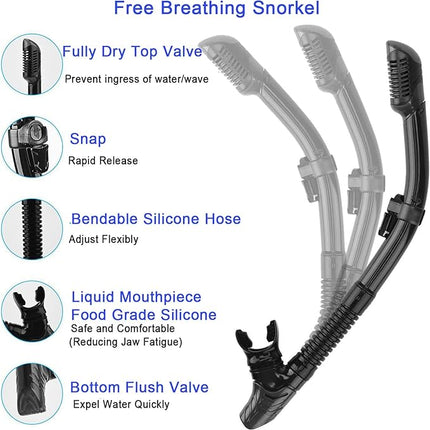 Snorkel Mask Set for Adults Diving Swimming Equipment with Flippers, Snorkelling Antifog Mask and Gear with Breathing Tube Fins for Men, Women